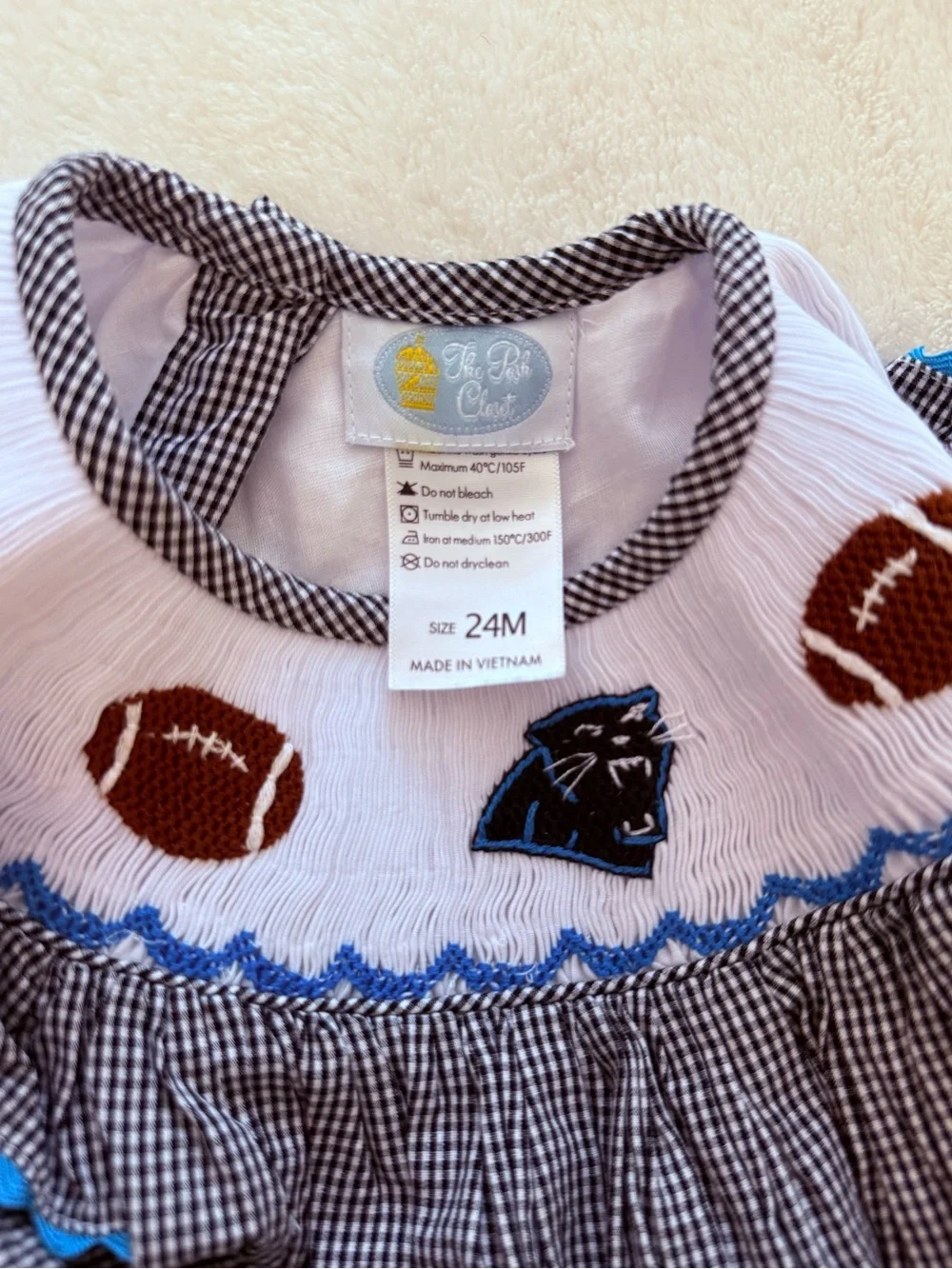 The Posh Closet Carolina Panthers Smocked Baby Bubble - size 24 months